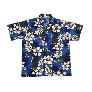 Vintage Anchor‎ Blue Hawaiian Shirt Blue Floral Short Sleeve Button Down Medium